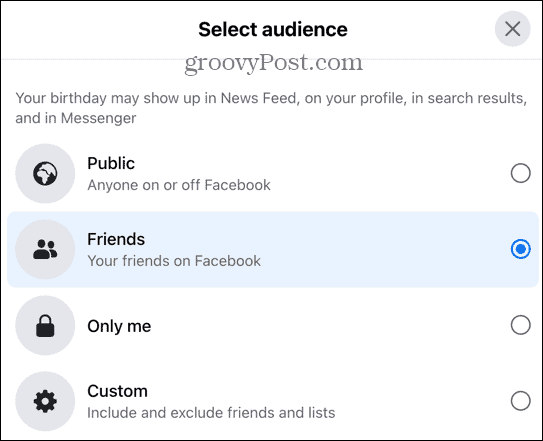 варианты аудитории Facebook