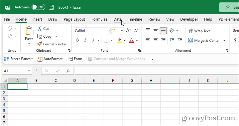 меню данных Excel