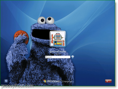 Windows 7 с моим любимым фоном Cookie Monster на улице Сезам