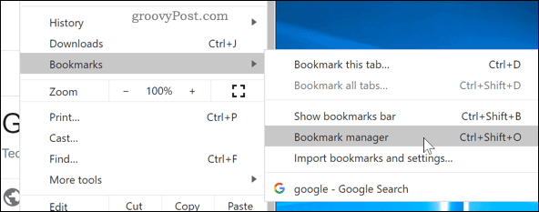 Доступ к менеджеру закладок в Chrome