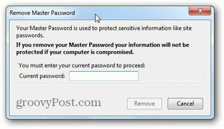 удалить мастер-пароль