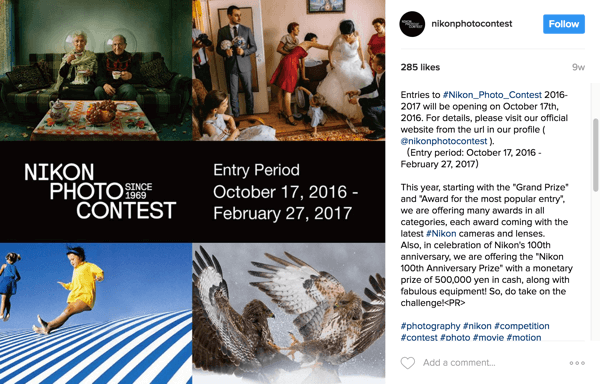 Пользователи Instagram отмечают свои изображения хэштегом кампании, чтобы принять участие в фотоконкурсе Nikon.