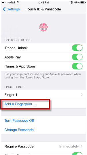 Нажмите Добавить отпечаток пальца - Добавить отпечаток пальца в Touch ID