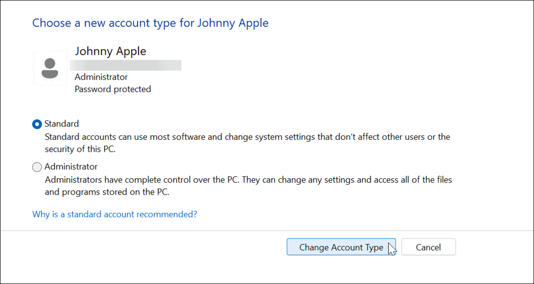 Как изменить тип учетной записи в Windows 11