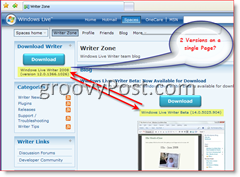 Изображение блога Windows Live Writer, на котором показаны 2 разных сборки, доступных для загрузки