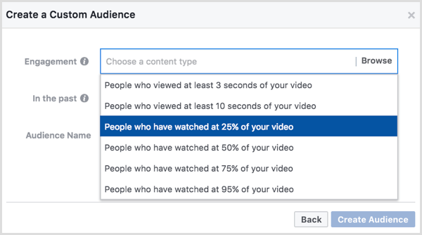 Индивидуальная аудитория Facebook на основе просмотров видео