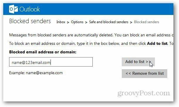 Outlook.com: добавление адресов электронной почты в заблокированный список