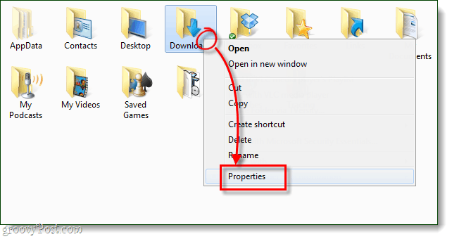 Свойства папки Windows для загрузки