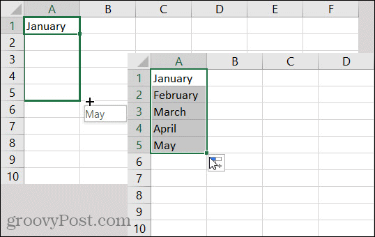 Месяцы автозаполнения Excel