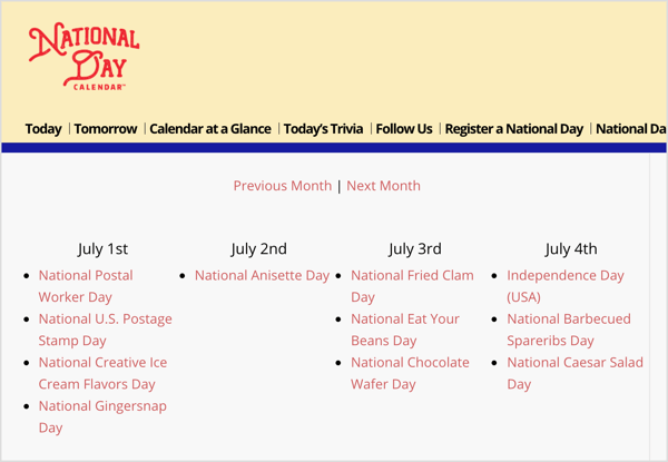 Календарь национальных праздников - это ресурс для случайных нишевых праздников, которые соответствуют вашим маркетинговым целям.