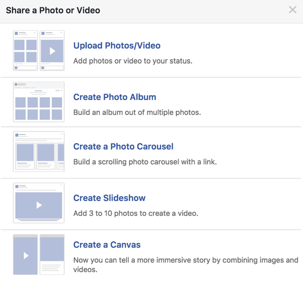 Создавая пост в Facebook для продвижения, не всегда используйте одно изображение; поэкспериментируйте и с другими вариантами мультимедиа.