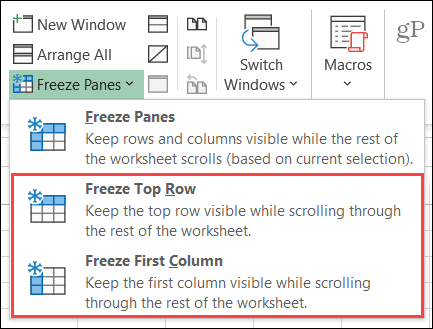 Закрепить столбец или строку в Excel в Windows