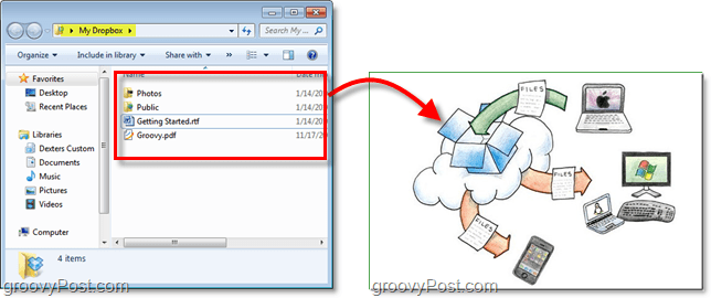 Скриншот Dropbox - ваша папка Dropbox является частью облака