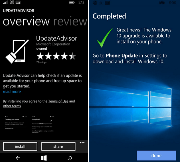 Обновление и обновление советника приложения для Windows Phone
