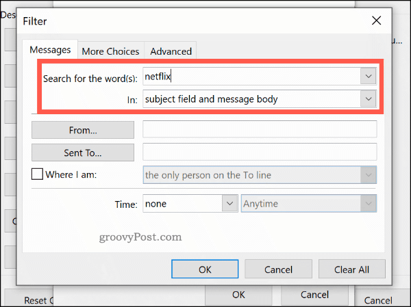 Условное форматирование по ключевому слову в Outlook