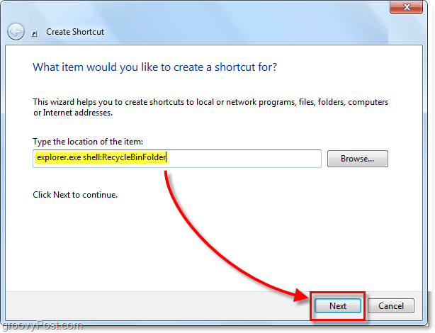 добавьте расширение шелле в обозревателе корзины для Windows 7