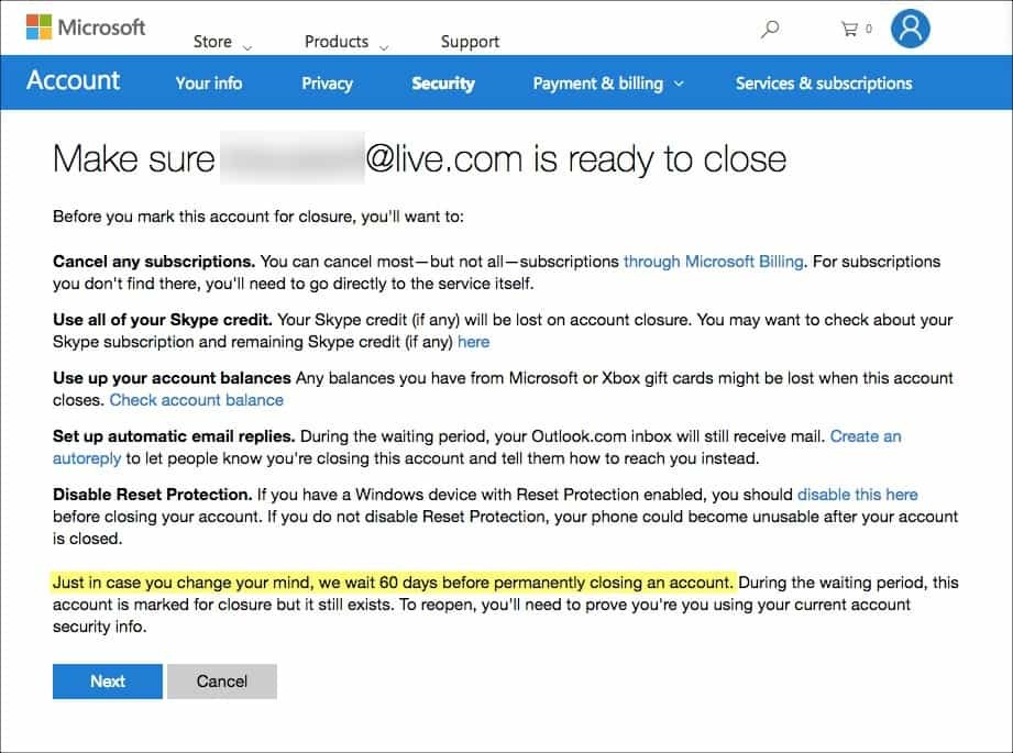 Как окончательно удалить учетную запись Hotmail, Windows Live и Outlook