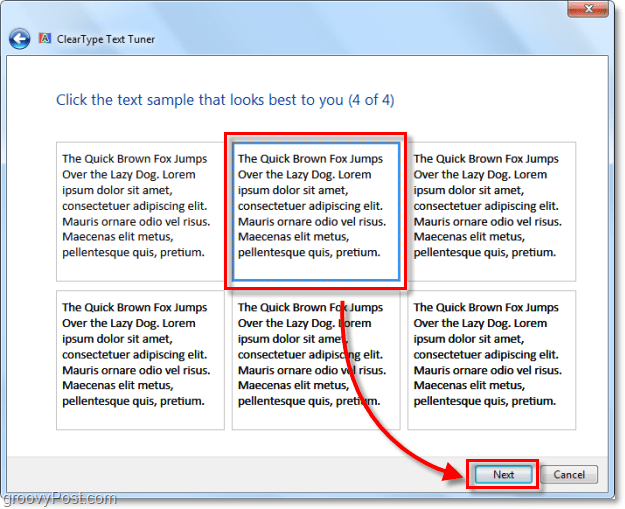 Шаг 4 калибровки clearType в Windows 7