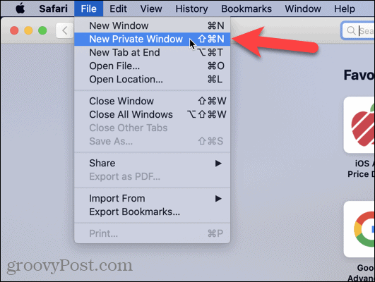 Выберите Новое личное окно в Safari на Mac