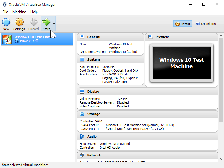 12 Запустите виртуальную машину (Windows 10 Install)
