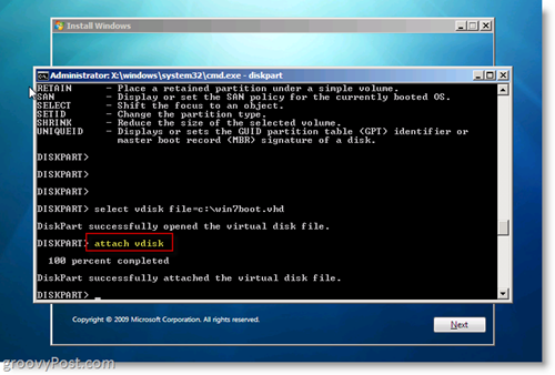 Windows 7 Native VHD Установка VHD с двойной загрузкой из CMD Prompt
