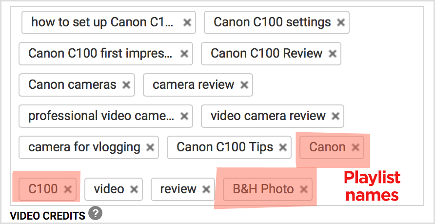 Названия плейлистов тегов видео YouTube