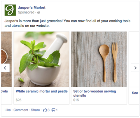 Пример рекламы нескольких товаров в facebook