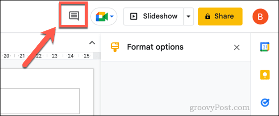 Открыть историю комментариев в Google Slides