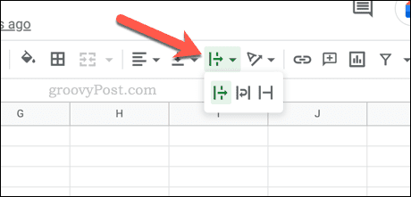 Значок меню переноса текста в Google Sheets