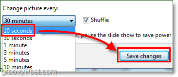 установите скорость вращения фона Windows 7 на 10 секунд и сохраните, верните ее обратно после завершения