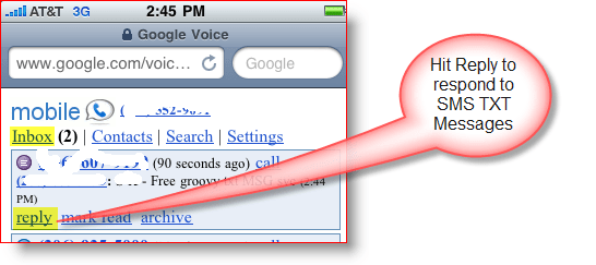 Google Voice Mobile SMS TXT Сообщение Ответ