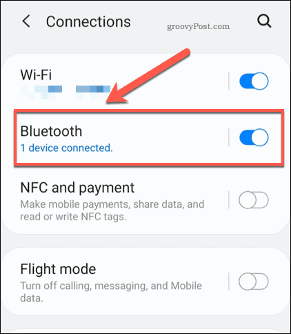 Меню настроек Android Bluetooth