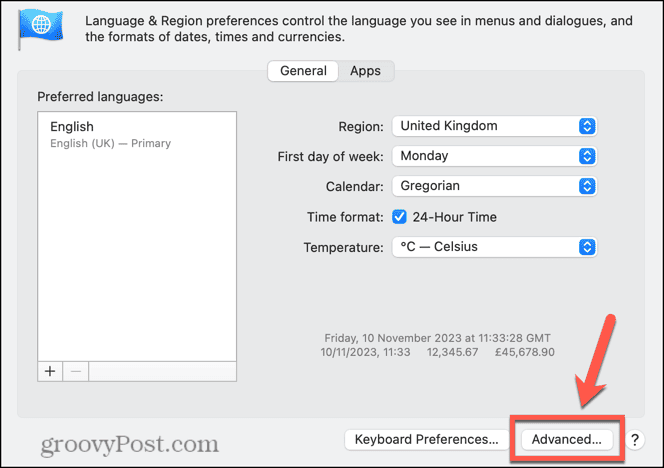 дополнительные настройки языка и региона Mac