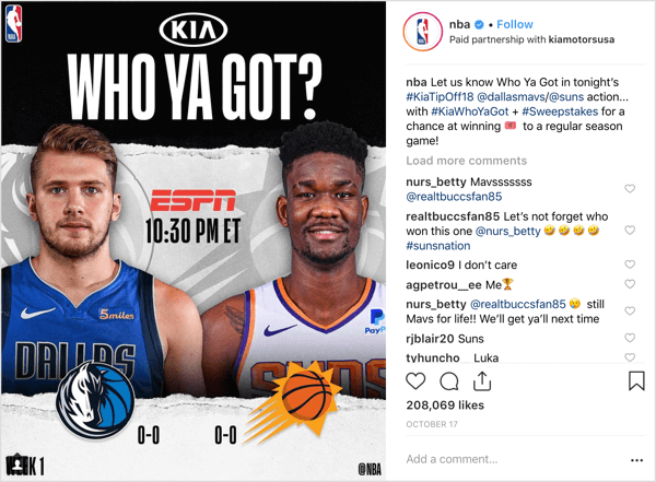 НБА объединилась со спонсором Kia Motors, чтобы раздавать билеты на игры в начале сезона в Instagram.