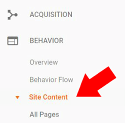 В разделе «Поведение в Google Analytics» выберите «Контент сайта»> «Все страницы».