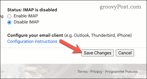 Сохранить изменения Gmail