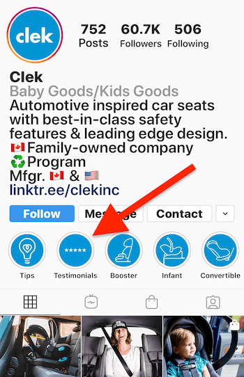 Фотоальбом Instagram Stories для отзывов о бизнес-профиле Clek