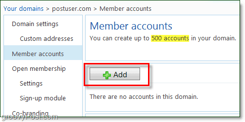добавьте учетные записи членов к своей электронной почте домена Windows Live