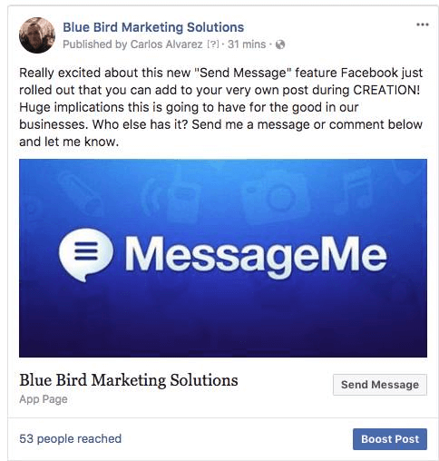 Facebook добавил возможность включать кнопку в сообщения на странице, которая дает пользователям возможность отвечать прямо в Messenger.