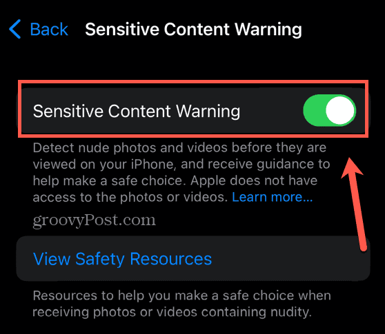 Включить предупреждение о конфиденциальном контенте в iOS
