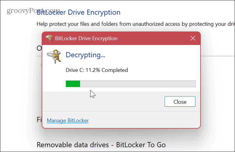 Отключить или приостановить BitLocker 