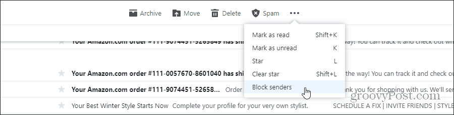 блокировать отправителей в Yahoo Mail