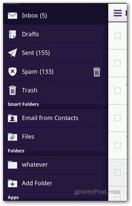 Yahoo Mail Android меню