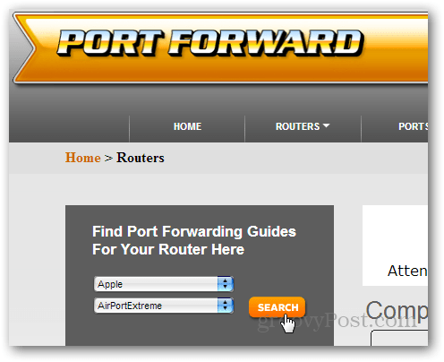 найти руководство по маршрутизатору на portforward.com