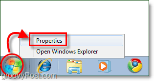 Свойства меню Пуск в Windows 7