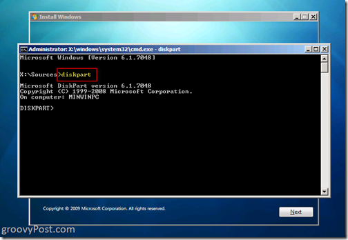 Windows 7 Native VHD Установка двойной загрузки Запуск Diskpart 6.1.7048 из CMD Запросить создание VHD-файла