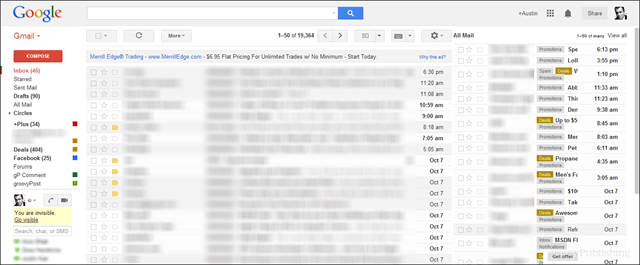 предварительный скриншот gmail со всей почтой во 2-й панели справа