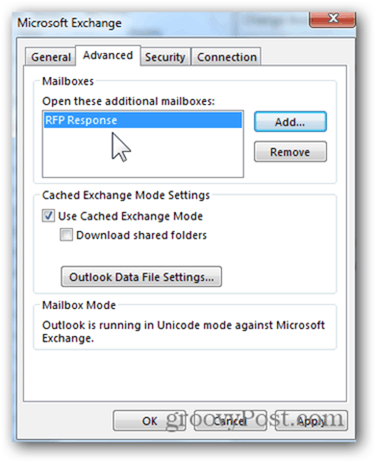 Добавить почтовый ящик Outlook 2013 - нажмите кнопку ОК, чтобы сохранить