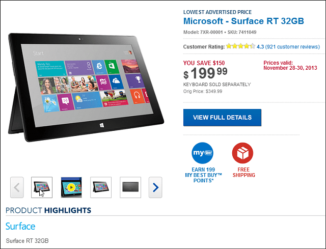 Лучшая покупка Черная пятница Сделка: Microsoft Surface RT 32GB $ 199