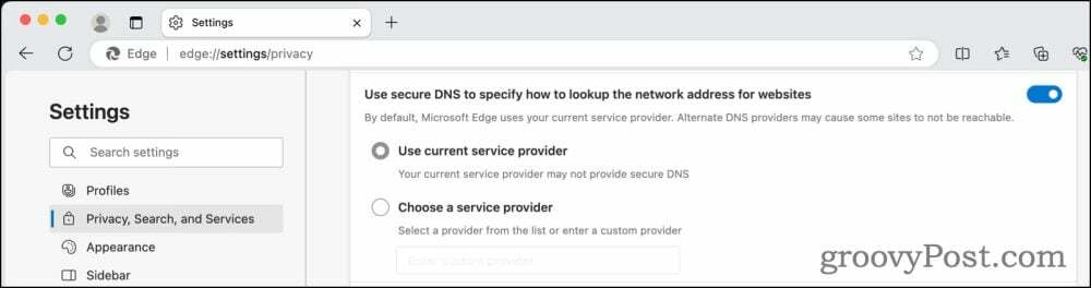 Настройки зашифрованного DNS в Microsoft Edge
